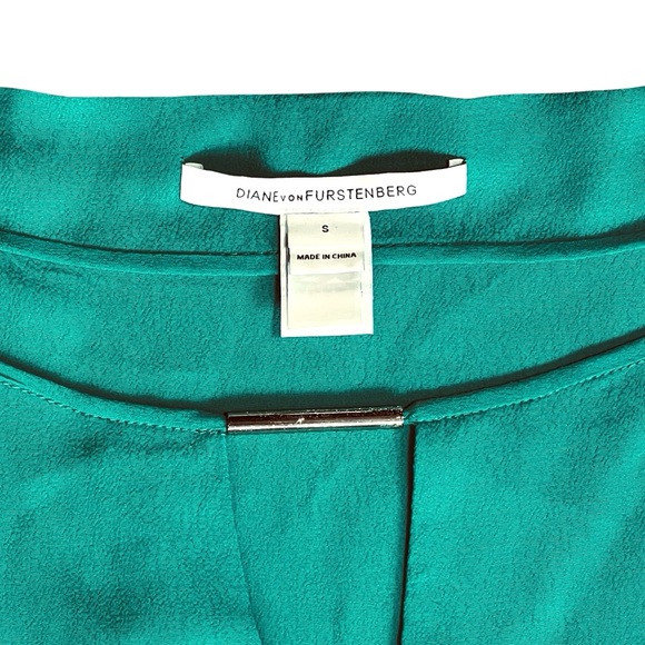 Diane Von Furstenberg Women’s Sz S Green Short Sleeve Top Blouse Beonica - Picture 5 of 12